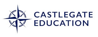 Castlegate Education logo featuring a blue compass icon alongside the company name in uppercase letters.