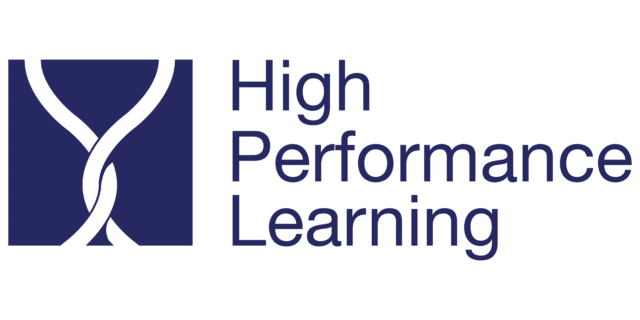 High Performance Learning logo in blue with an abstract intertwined design and the company name in bold uppercase letters.