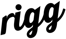 Rigg logo in black cursive-style lowercase letters.