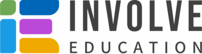 The logo reads “INVOLVE EDUCATION” in dark grey uppercase text, accompanied by a colorful abstract icon on the left made of rounded rectangles in green, blue, purple, and yellow.