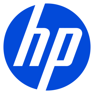 HP logo featuring lowercase white ‘hp’ letters in a stylized font inside a blue circle with a white border.
