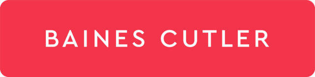 Baines Cutler logo in white uppercase text on a red rectangular background.