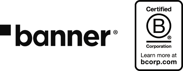 Banner logo in black text alongside a Certified B Corporation badge with the text “Learn more at bcorp.com”.