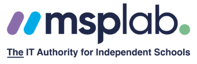 MSP Lab logo with purple and teal icon, “msplab” text, and the tagline “The IT Authority for Independent Schools.”