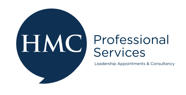 HMC Professional Services logo with a navy speech bubble containing “HMC,” the words “Professional Services,” and the tagline “Leadership Appointments & Consultancy.”