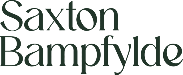 Saxton Bampfylde logo in dark green serif text on a light background.