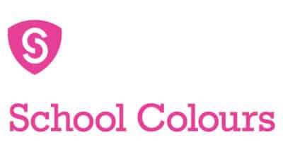School Colours logo with a pink shield icon containing an “S” and the words “School Colours” in pink text below.
