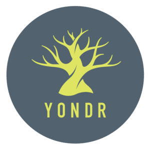 Yondr logo with lime green tree graphic and “YONDR” text inside a dark grey circle.