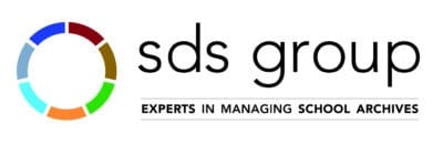 sds group logo with multicoloured circular icon and tagline: “Experts in Managing School Archives”.