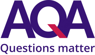 AQA logo in purple with a magenta accent and the tagline 