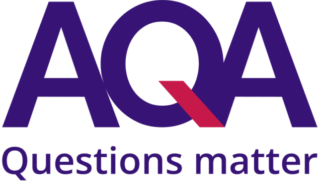 AQA logo in purple with a magenta accent and the tagline 