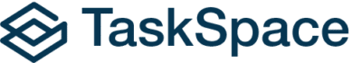 TaskSpace logo featuring a layered geometric cube icon in navy blue alongside the word “TaskSpace” in matching navy text.